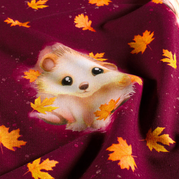 French Terry fabric Hedgehog Wine red