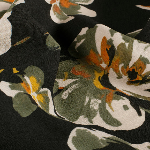 Viscose Nylon Ottoman fabric Flowers Black