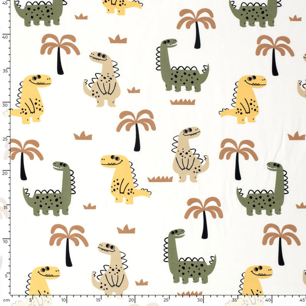 Jersey de Coton tissu dinosaures Blanc cassé