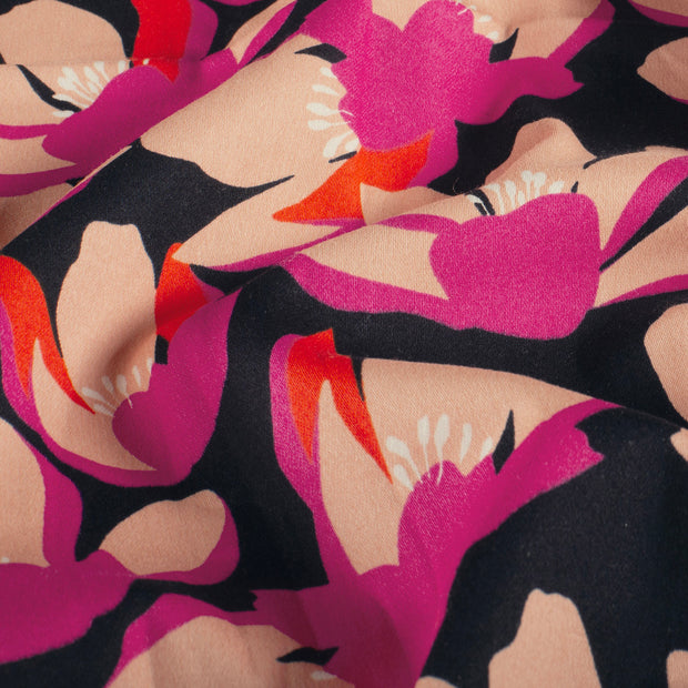 Satin de coton tissu fleurs Noir