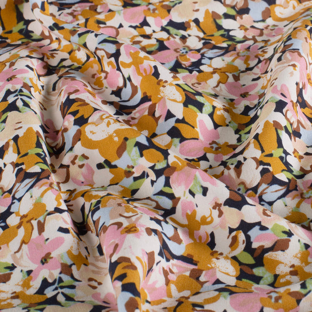 Viscose Poplin fabric Flowers Oker