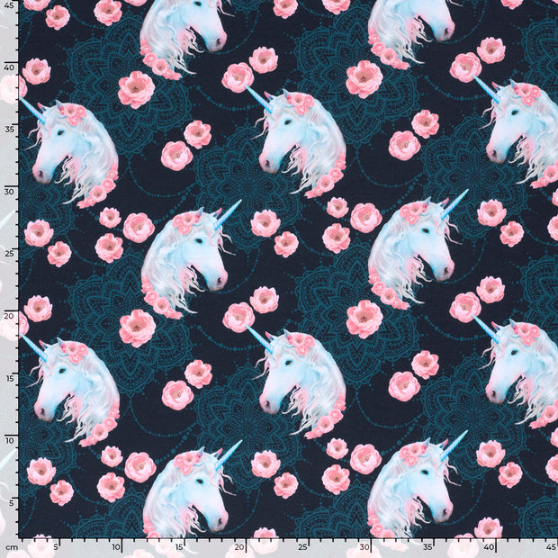 French Terry tissu Licorne Bleu Marine