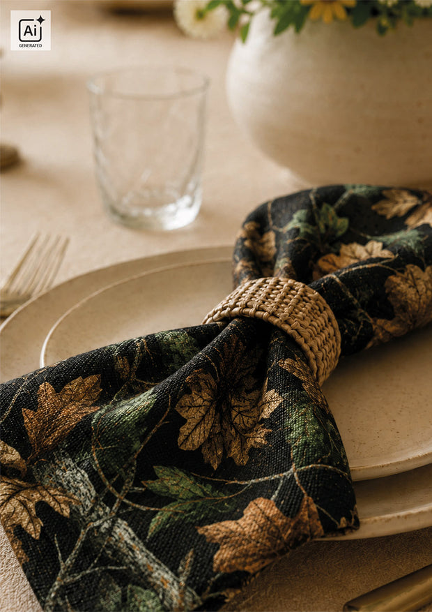 Panama fabric Leaves Black