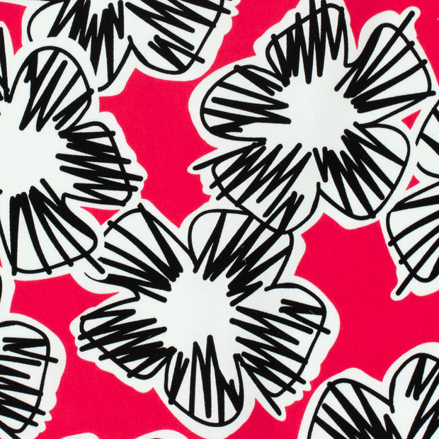 Cotton Satin fabric Flowers Dark Red