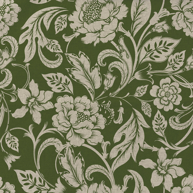 Aspecto lino tela Flores Verde
