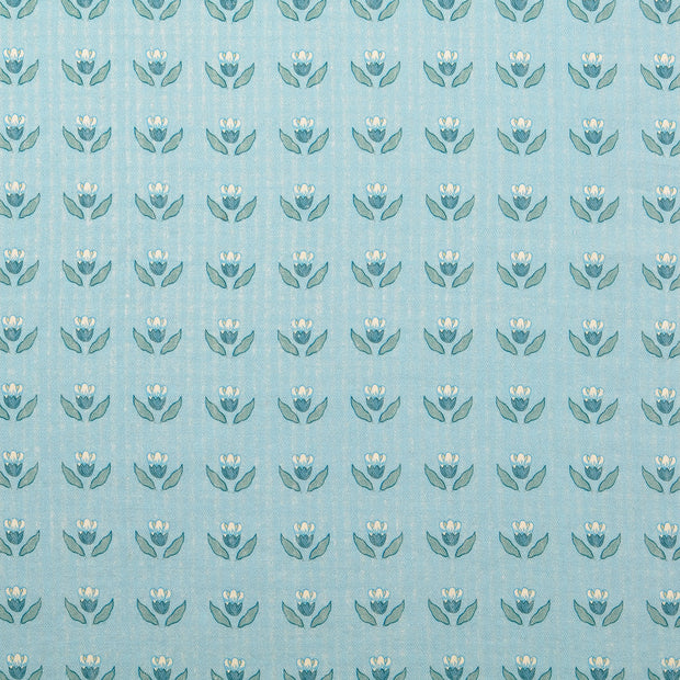 Katoen Poplin stof Bloemen Babyblauw