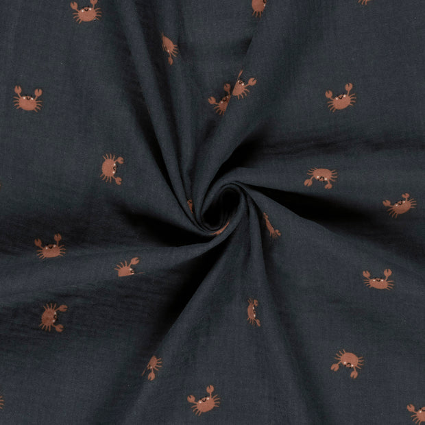 Double gaze tissu Bleu Marine imprimé 
