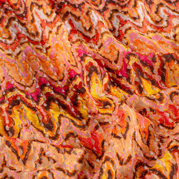 Plissé fabric Stripes Orange