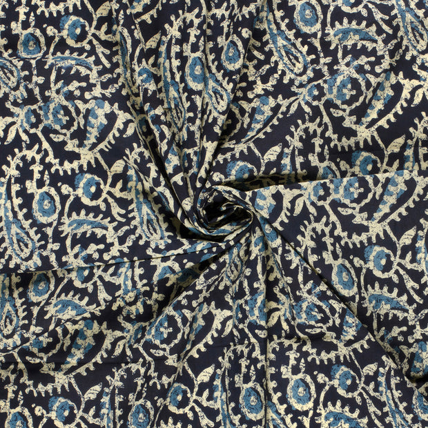 Voile stof Indigo bedrukt 