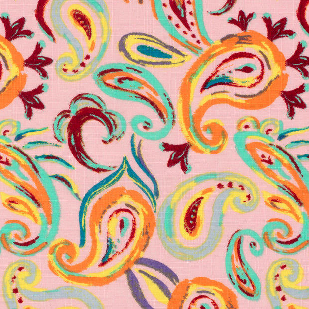 Woven Cotton Viscose fabric Paisley Light Pink