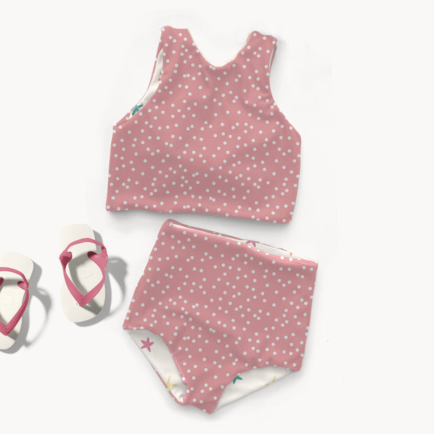 Swimwear Jersey UPF50 Recycled fabric Dots Salmon