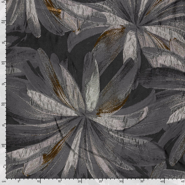 Jacquard stof Bloemen Zwart