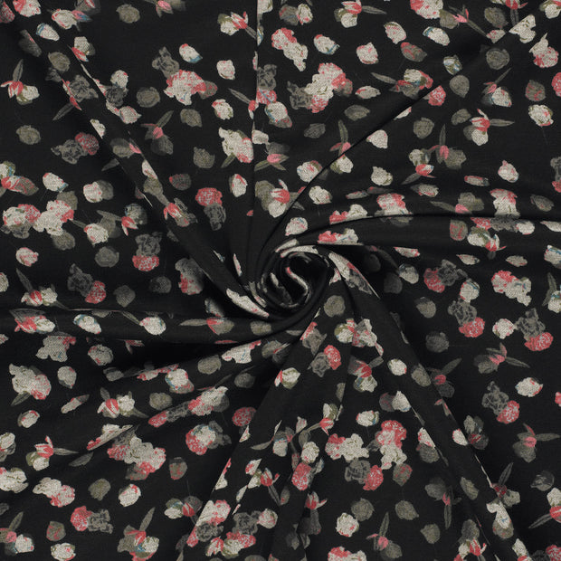 Poly Viscose Jersey fabric Black discharge printed 