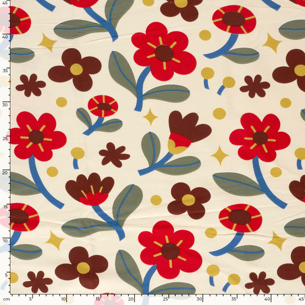 French Terry stof Bloemen Beige