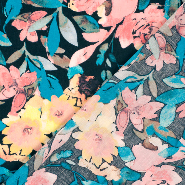 Aspect Lin tissu fleurs imprimé 