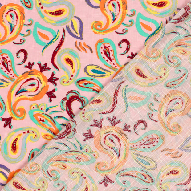 Woven Cotton Viscose fabric Paisley slub printed 