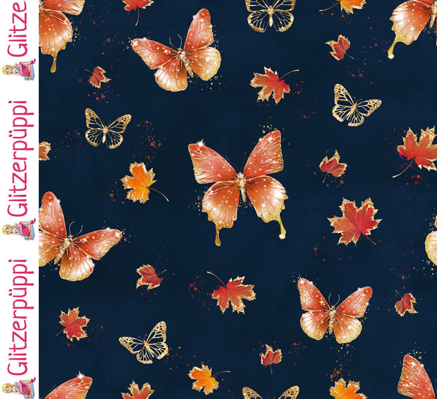 French Terry fabric Butterflies Navy