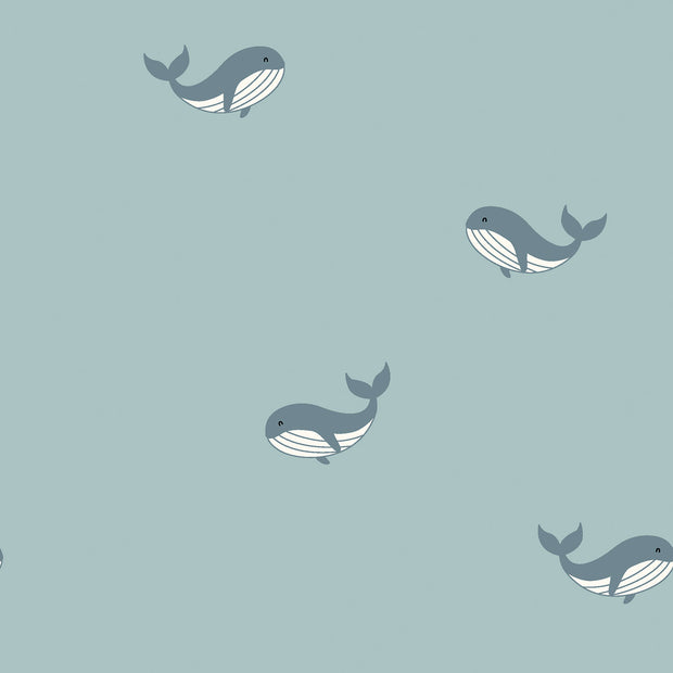 Jersey fabric Whales Baby Blue