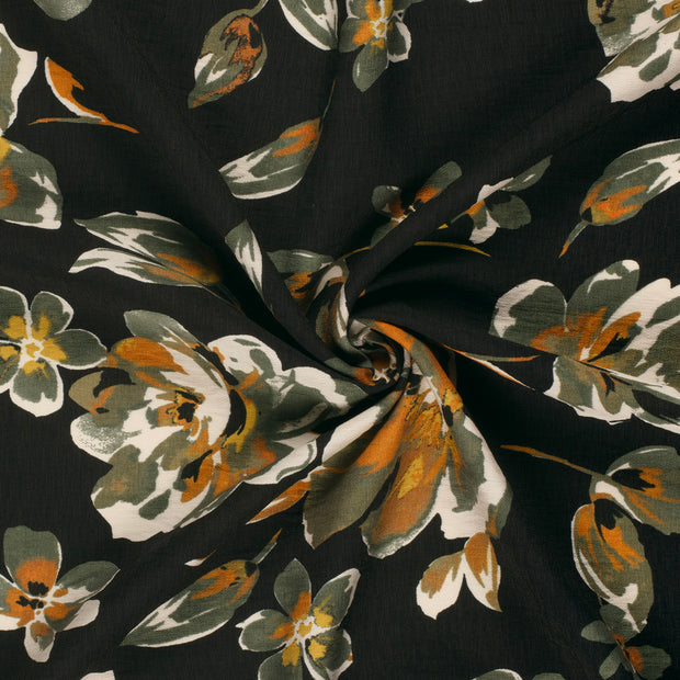 Viscose Nylon Ottoman fabric Black printed 