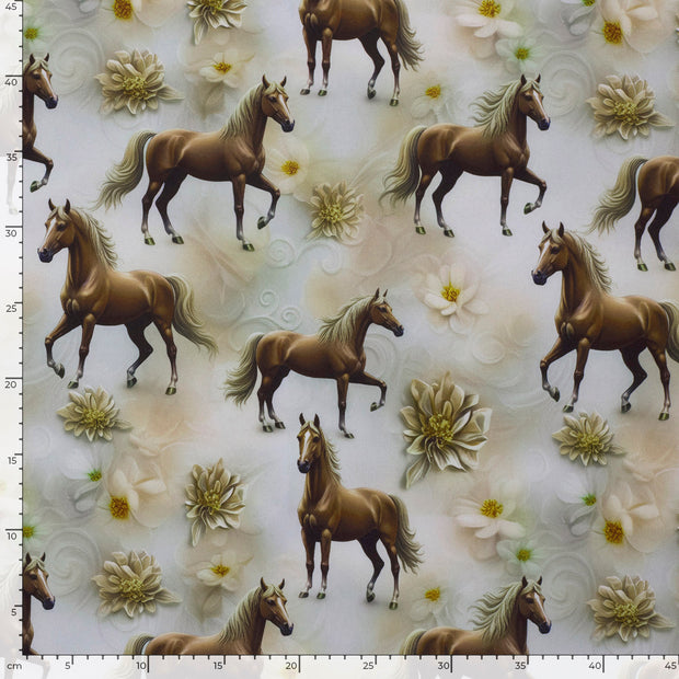 Softshell fabric Horses Beige