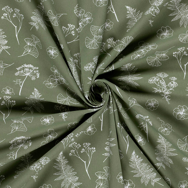 Cotton Poplin fabric Olive Green printed 