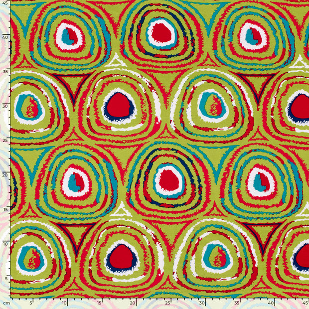 Viscose Vortex Jersey fabric Circles Lime Green