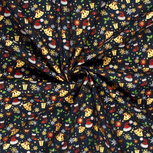 Cotton Poplin fabric Navy printed and foil 