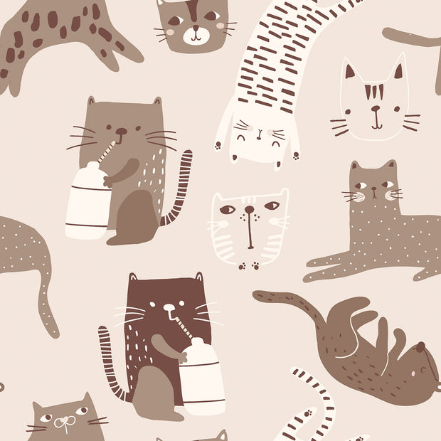 Terry Crepe fabric Cats Beige