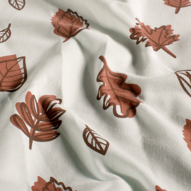 French Terry fabric Leaves Off White