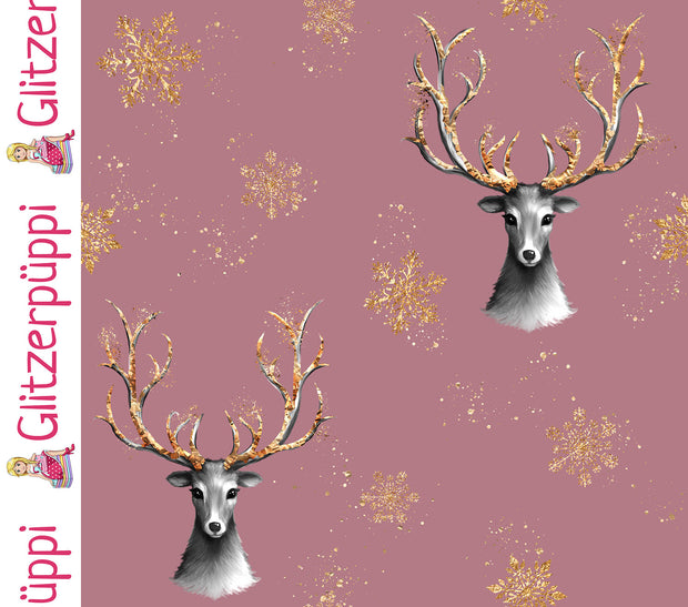 French Terry fabric Deer Old Pink