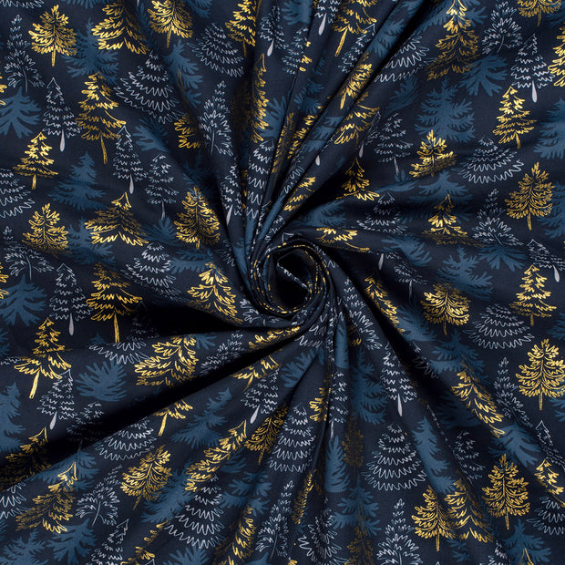Cotton Poplin fabric Navy printed and foil 