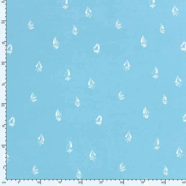 Algodón Jerséis tela Barcos de vela Azul bebé