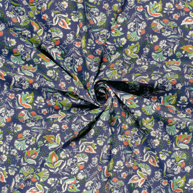 Popeline de Viscose tissu Cobalt imprimé 