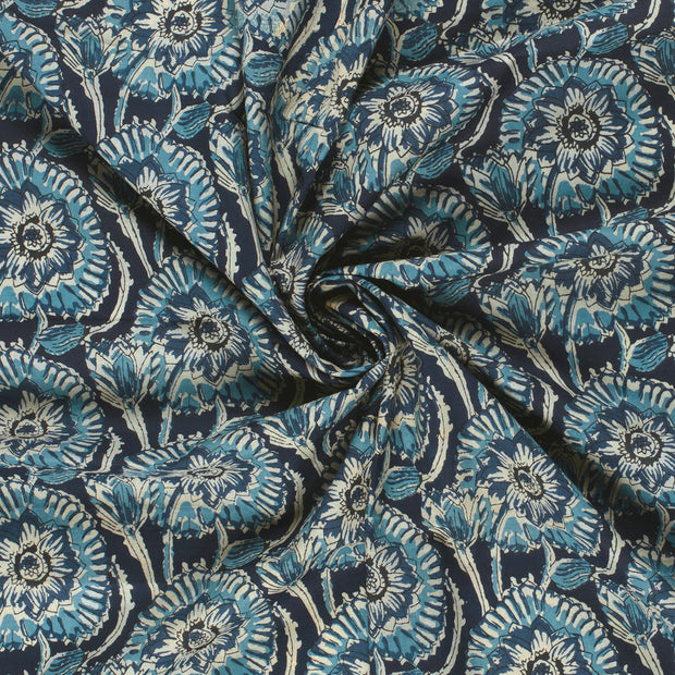 Voile stof Indigo bedrukt 