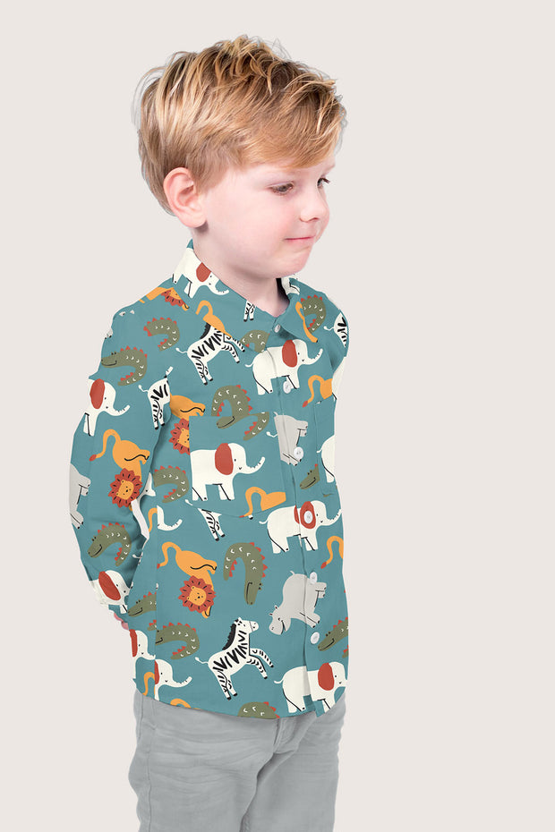 Cotton Poplin fabric Elephants Petrol