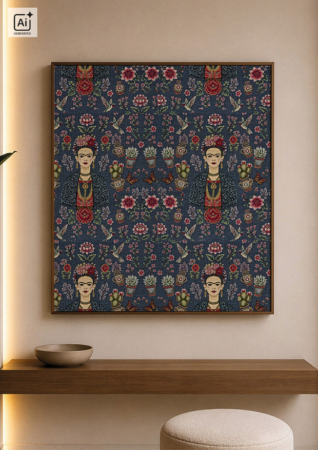 Gobelin fabric Flowers Steel Blue
