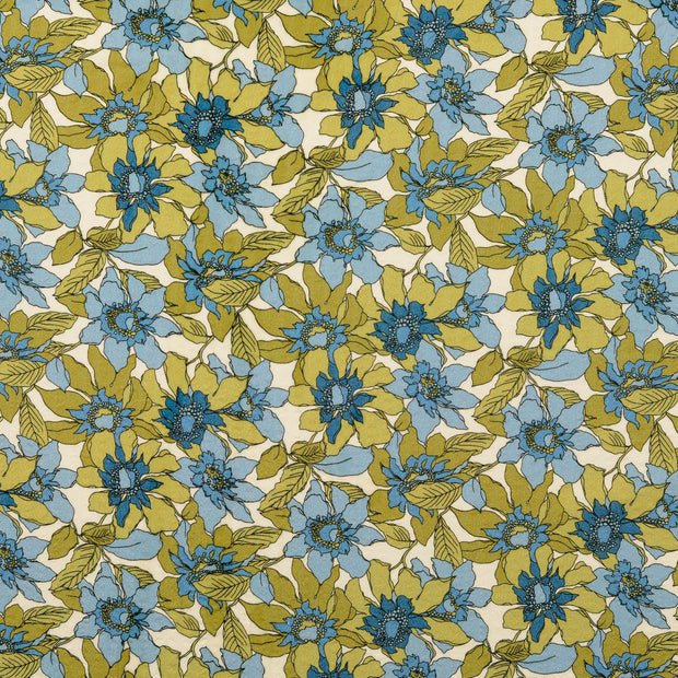 Seersucker stof Bloemen Indigo