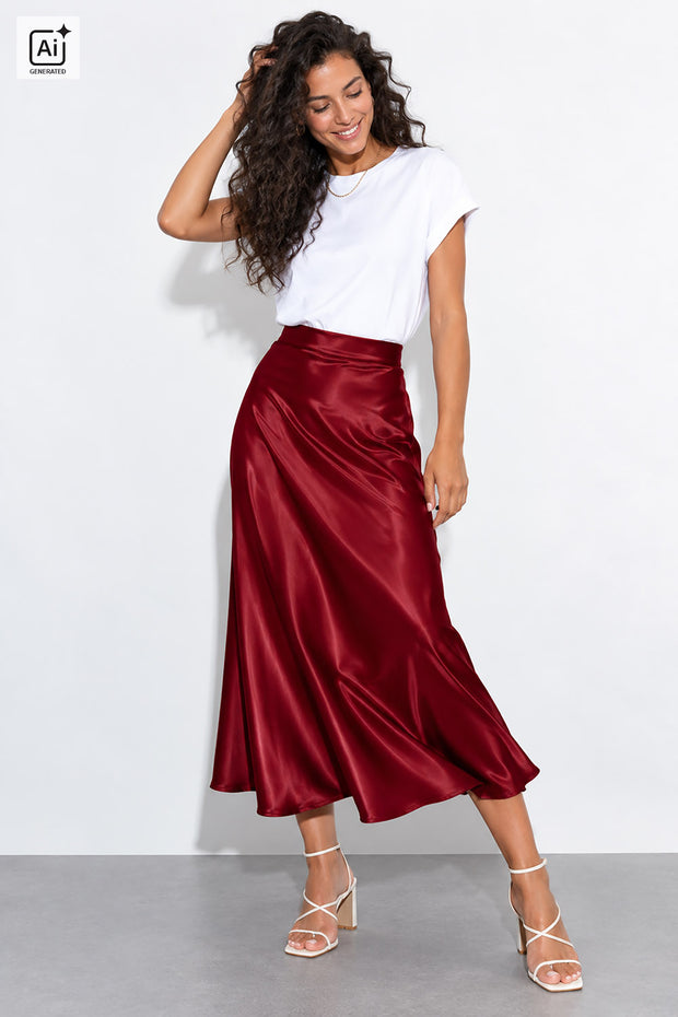 Satin fabrik Uni Rot