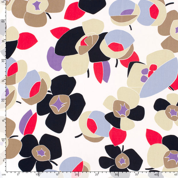 Bambou Poplin tissu fleurs Blanc optique