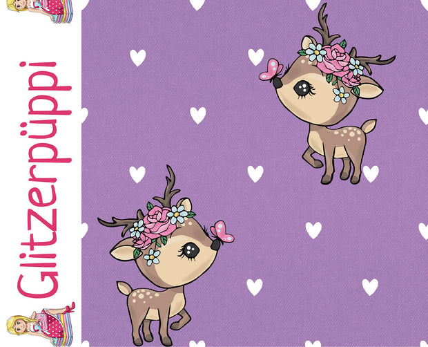 French Terry fabric Deer Lila