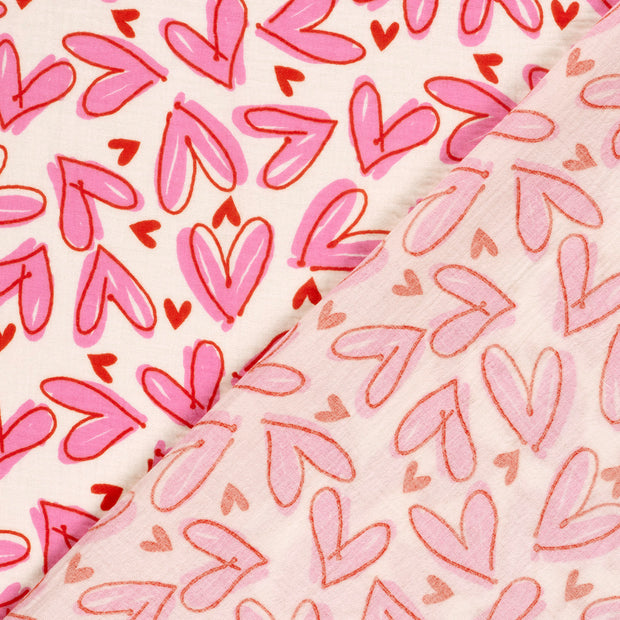 Muslin fabric Hearts printed 