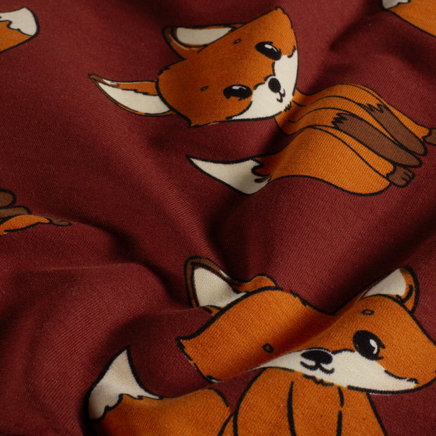 French Terry fabric Foxes Red