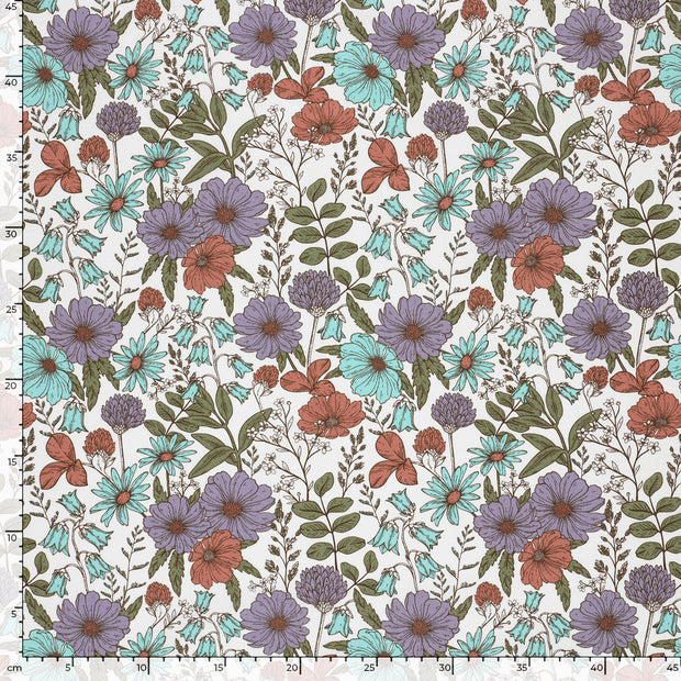 Popeline de Coton tissu fleurs Blanc cassé