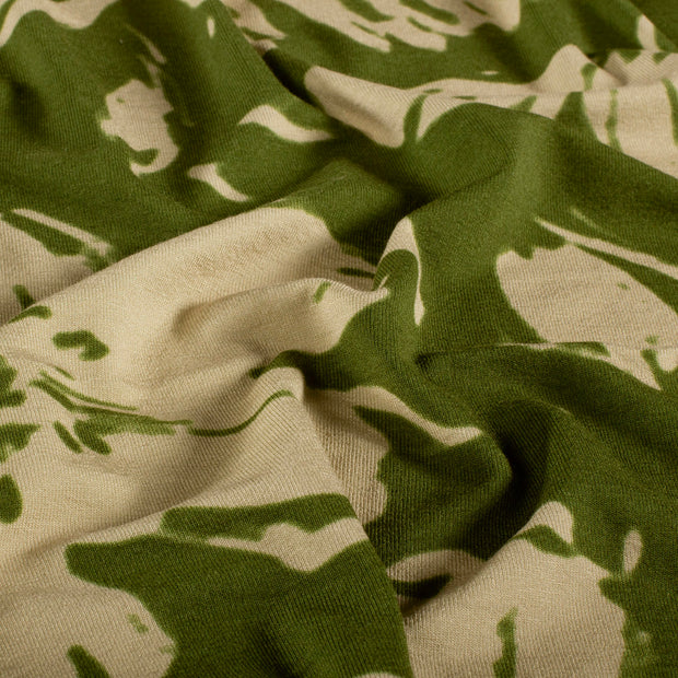 Viscose Vortex Jersey fabric Flowers Khaki Green