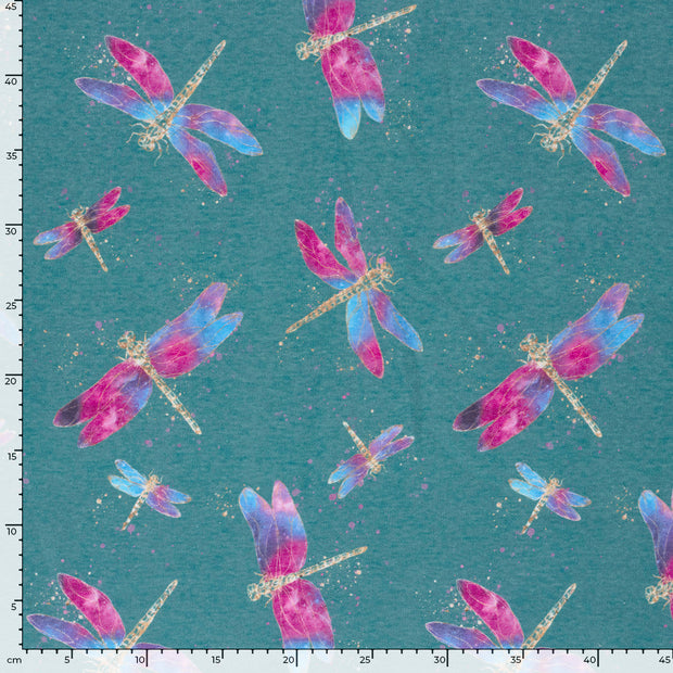 Jogging fabric Dragonflies Petrol