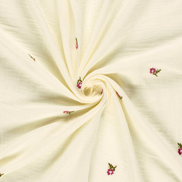 Muslin fabric Off White embroidered 