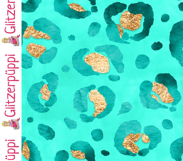 French Terry fabric Leopards Aqua
