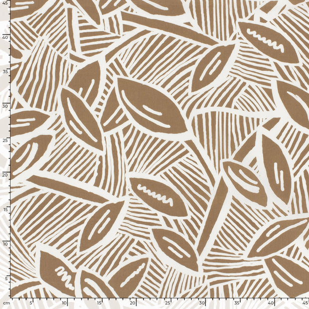 Satin de coton tissu Feuilles Gris taupe