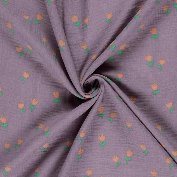 Double gaze tissu Lilas imprimé 