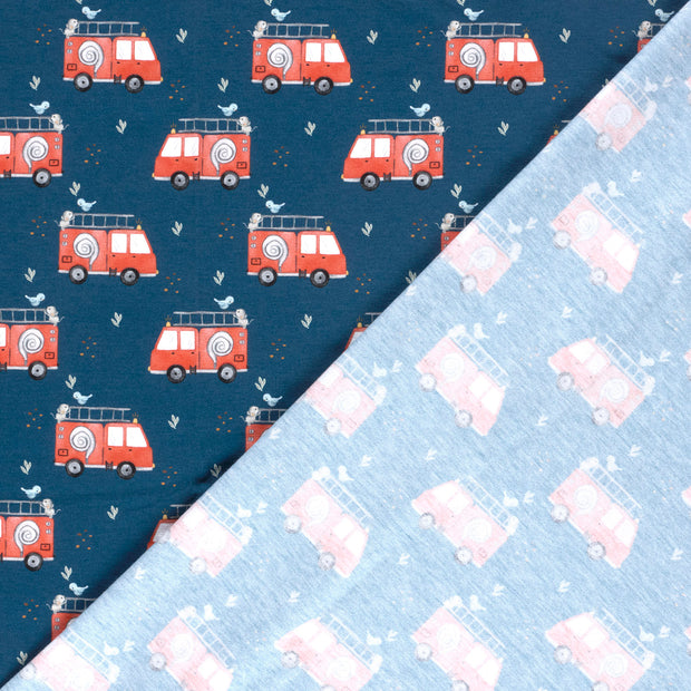 Jersey tissu Camions de pompiers imprimé numérique 